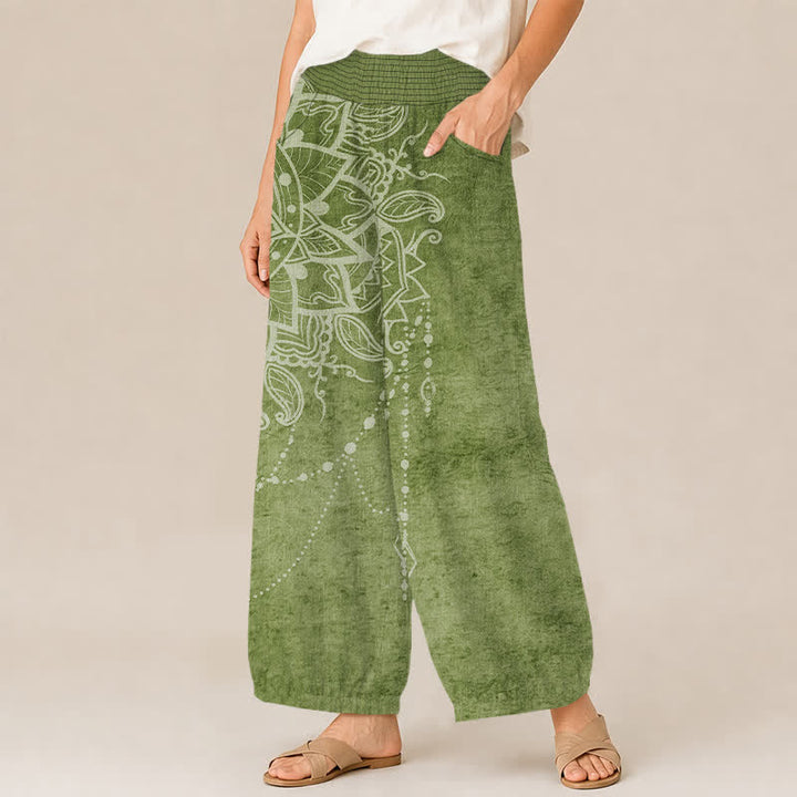 Buddha Stones Pantaloni harem da donna in cotone stile boho con motivo mandala e perline, plissettati e vita elasticizzata, con tasche. - image 7
