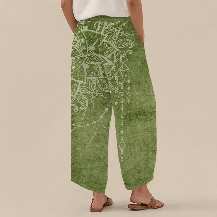Buddha Stones Pantaloni harem da donna in cotone stile boho con motivo mandala e perline, plissettati e vita elasticizzata, con tasche. - image 8