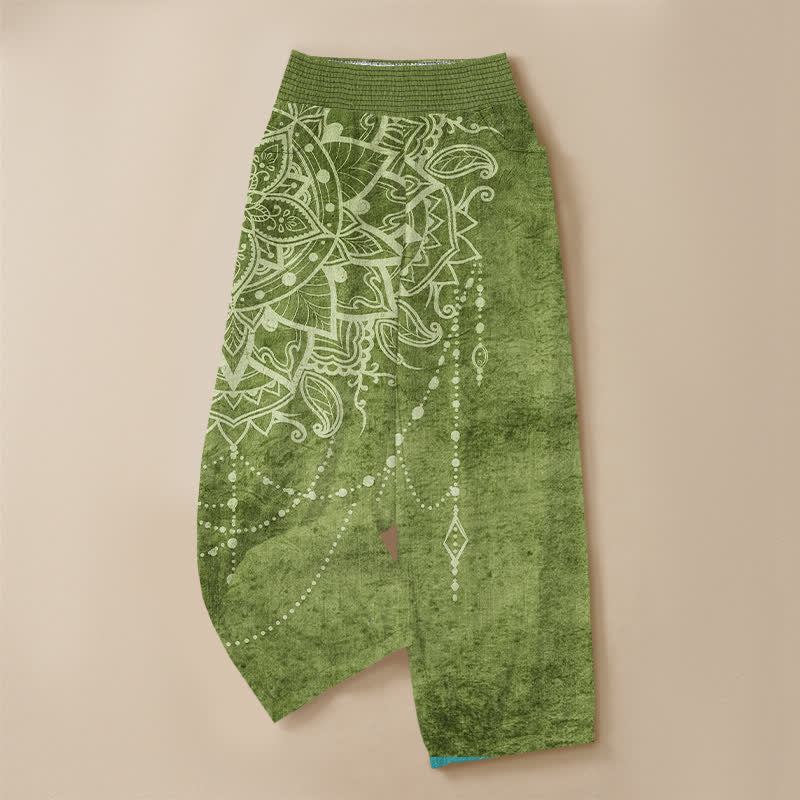 Buddha Stones Pantaloni harem da donna in cotone stile boho con motivo mandala e perline, plissettati e vita elasticizzata, con tasche. - image 9
