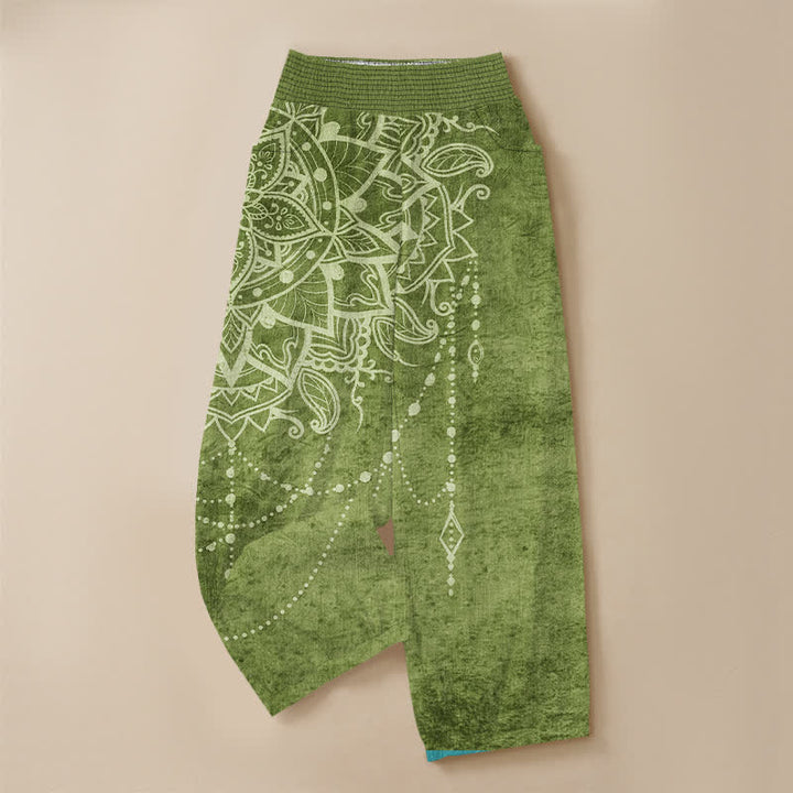 Buddha Stones Pantaloni harem da donna in cotone stile boho con motivo mandala e perline, plissettati e vita elasticizzata, con tasche. - image 9