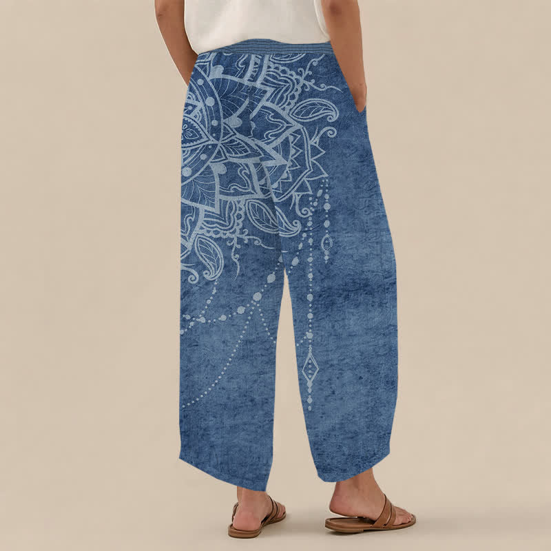 Buddha Stones Pantaloni harem da donna in cotone stile boho con motivo mandala e perline, plissettati e vita elasticizzata, con tasche. - image 12