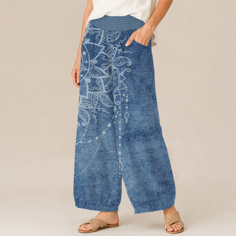Buddha Stones Pantaloni harem da donna in cotone stile boho con motivo mandala e perline, plissettati e vita elasticizzata, con tasche. - image 11