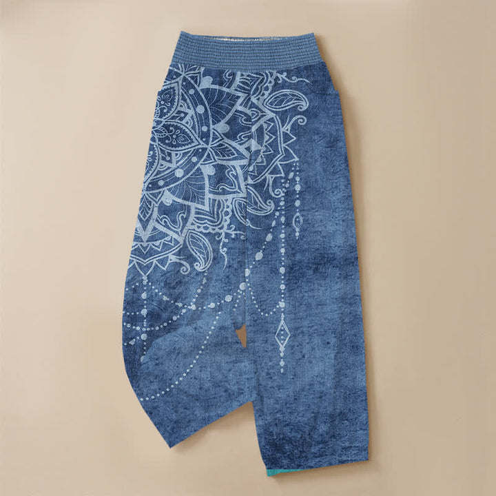 Buddha Stones Pantaloni harem da donna in cotone stile boho con motivo mandala e perline, plissettati e vita elasticizzata, con tasche. - image 13