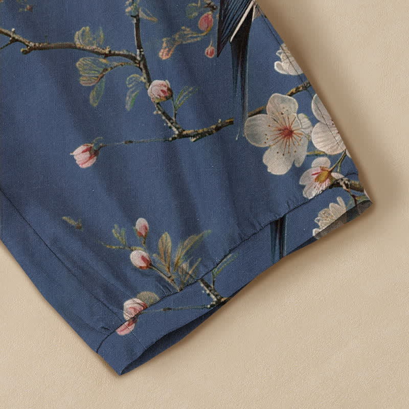 Buddha Stones Pantaloni harem da donna in cotone vintage con stampa floreale e uccellini, plissettati e vita elasticizzata, con tasche. - image 5