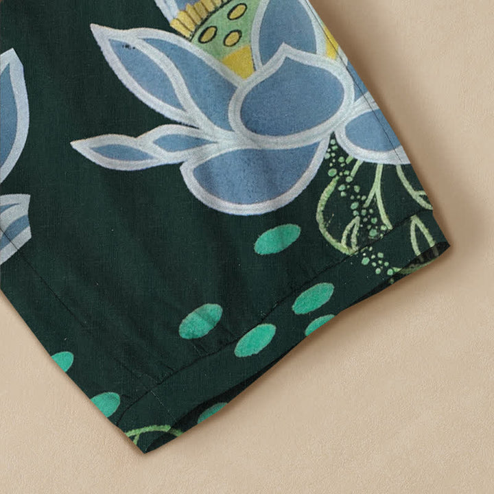 Buddha Stones Pantaloni harem da donna in cotone con stampa acquerello di loto e carpa koi, vita elasticizzata e pieghe, con tasche. - image 5