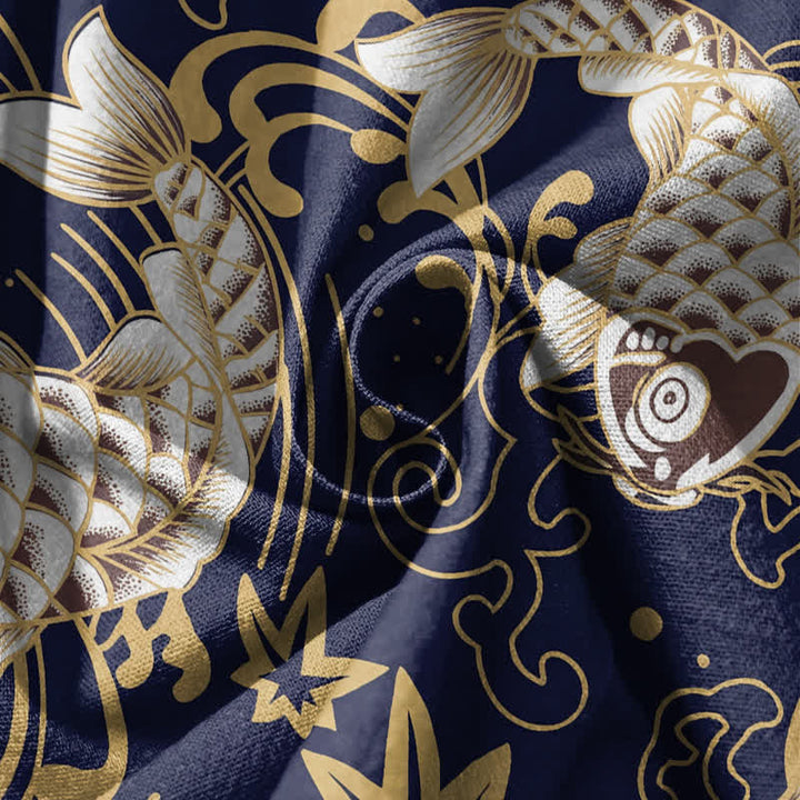 Buddha Stones Pantaloni harem da uomo in puro cotone con coulisse e tasche, fantasia a onde marine e pesci koi. - image 11