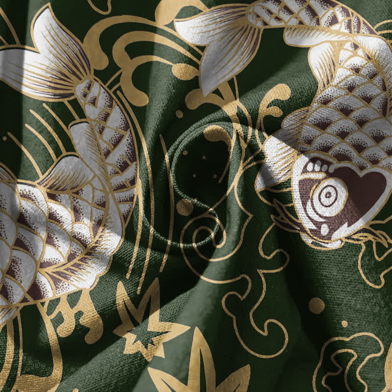 Buddha Stones Pantaloni harem da uomo in puro cotone con coulisse e tasche, fantasia a onde marine e pesci koi. - image 17