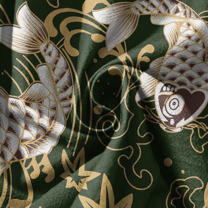Buddha Stones Pantaloni harem da uomo in puro cotone con coulisse e tasche, fantasia a onde marine e pesci koi. - image 17
