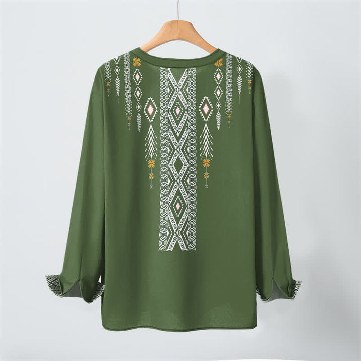 Buddha Stones Camicia da uomo a maniche lunghe con scollo a V e bottoni, in cotone, con motivo geometrico tribale a rombi. - image 10
