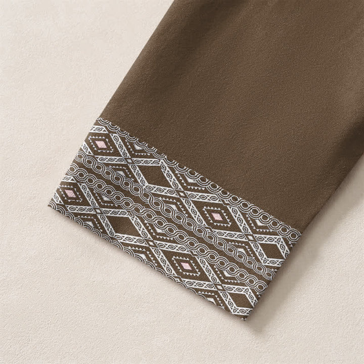 Buddha Stones Camicia da uomo a maniche lunghe con scollo a V e bottoni, in cotone, con motivo geometrico tribale a rombi. - image 19