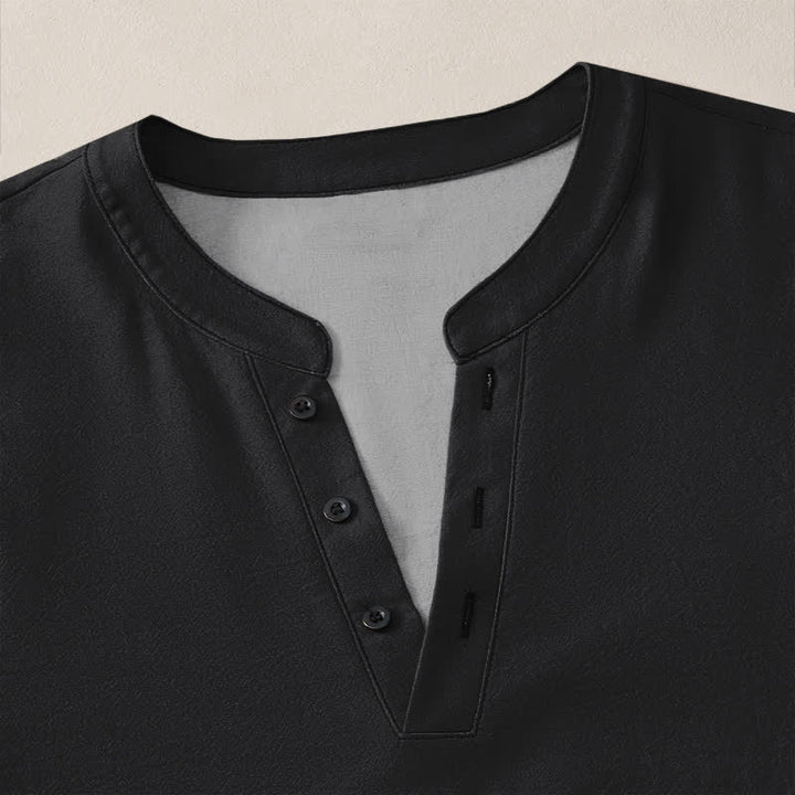 Buddha Stones Camicia da uomo a maniche lunghe con scollo a V e bottoni, in cotone bianco con motivo bambù. - image 18