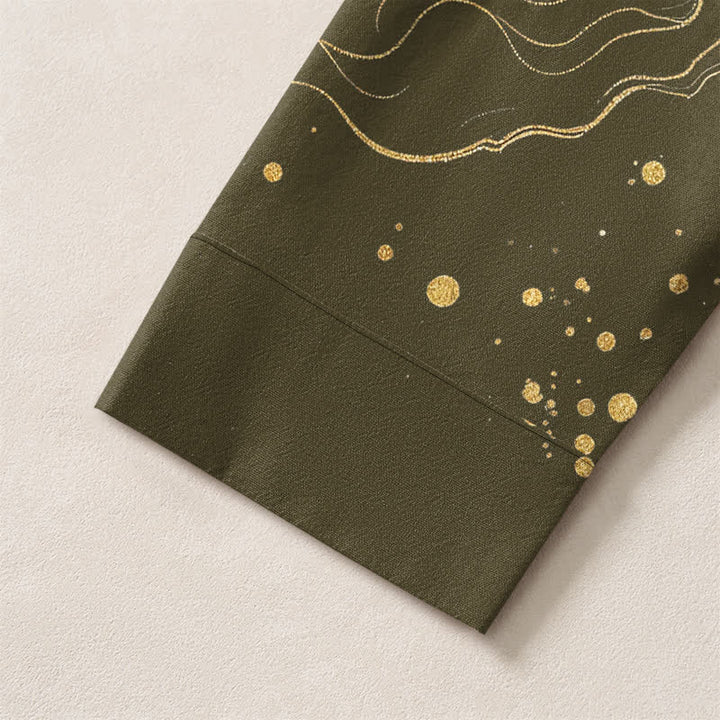 Buddha Stones Camicia da uomo a maniche lunghe con scollo a V e bottoni, in cotone, con motivo floreale a gru. - image 12