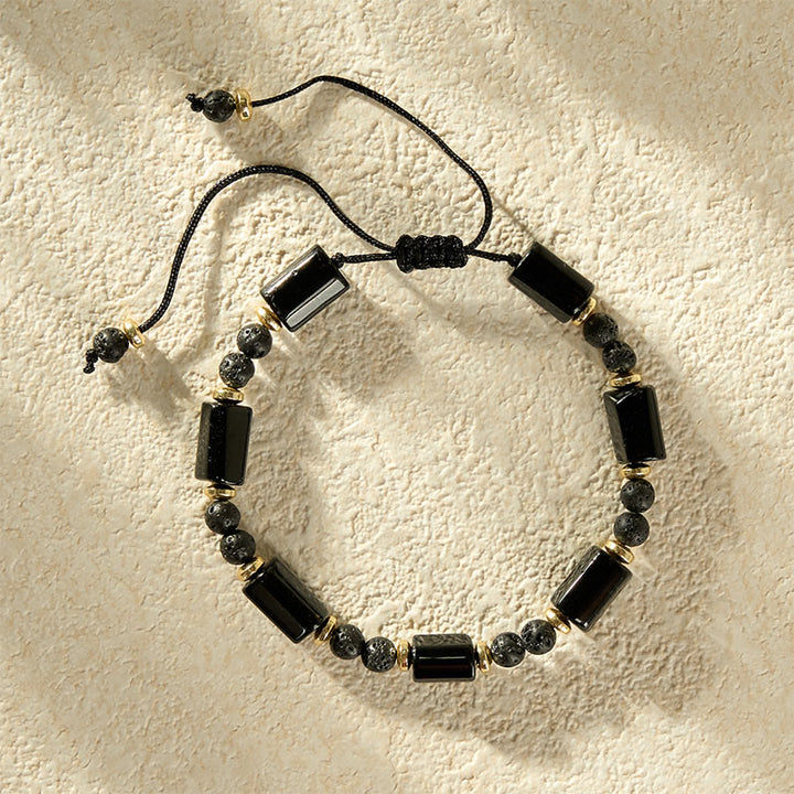 Buddha Stones Bracciale regolabile intrecciato protettivo in onice nera e pietra lavica - image 8