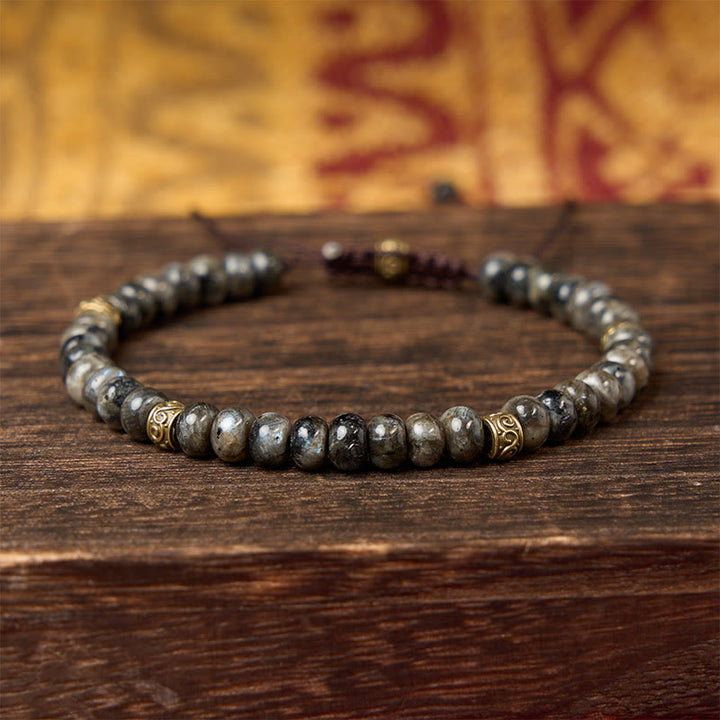 Buddha Stones Bracciale vintage con perline abaco e pietra di luna nera, intuizione - image 2
