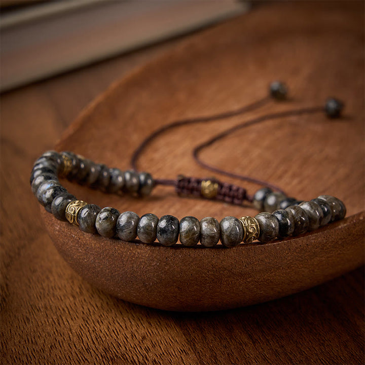 Buddha Stones Bracciale vintage con perline abaco e pietra di luna nera, intuizione - Pietra di luna nera (Circonferenza del polso: 6,3-6,7 pollici / 16-17 cm) - image 0