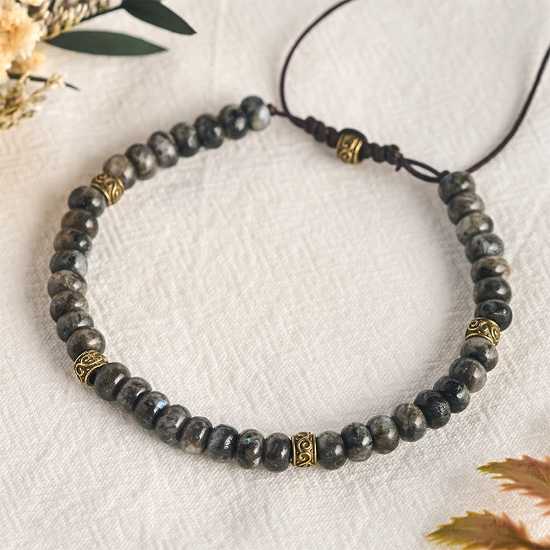 Buddha Stones Bracciale vintage con perline abaco e pietra di luna nera, intuizione - image 4