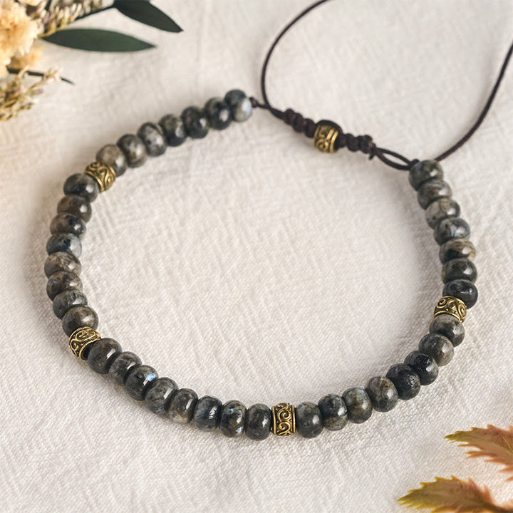 Buddha Stones Bracciale vintage con perline abaco e pietra di luna nera, intuizione - image 4