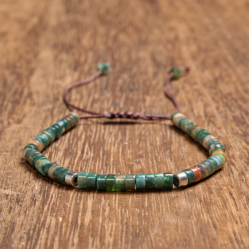 Buddha Stones Bracciale intrecciato con perline di equilibrio in agata indiana naturale - Agata indiana (Circonferenza del polso: 6,3-6,7 pollici / 16-17 cm) - image 0