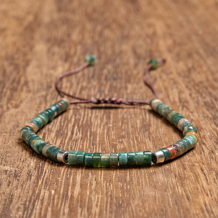 Buddha Stones Bracciale intrecciato con perline di equilibrio in agata indiana naturale - Agata indiana (Circonferenza del polso: 6,3-6,7 pollici / 16-17 cm) - image 0