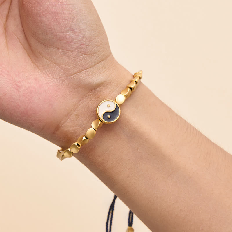 Buddha Stones Bracciale tibetano Yin Yang con perline di rame e cordino nero. - image 8