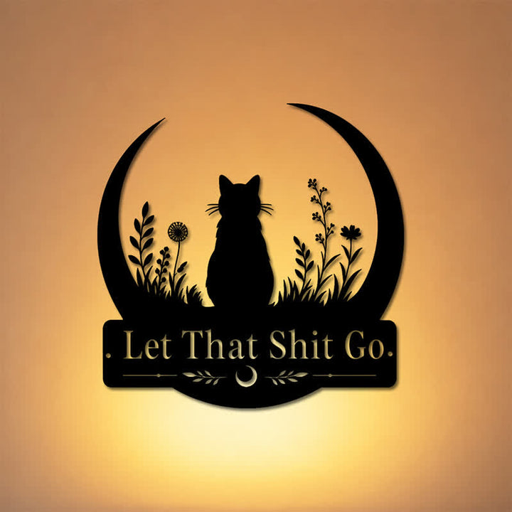 Buddha Stones Decorazione da parete in metallo Crescent Moon Cat "Let That Shit Go" - image 0