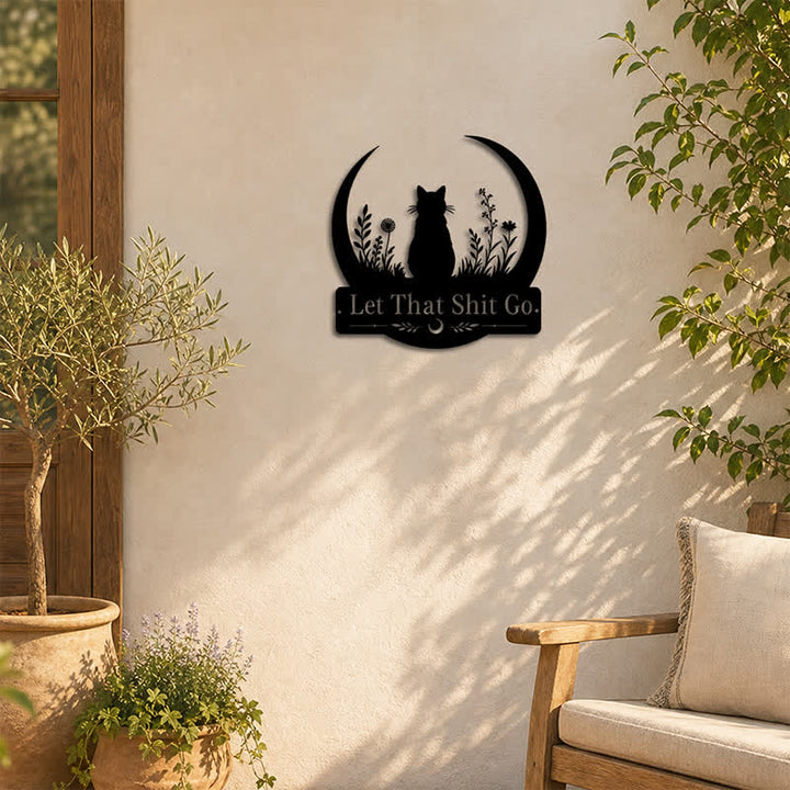 Buddha Stones Decorazione da parete in metallo Crescent Moon Cat "Let That Shit Go" - image 5