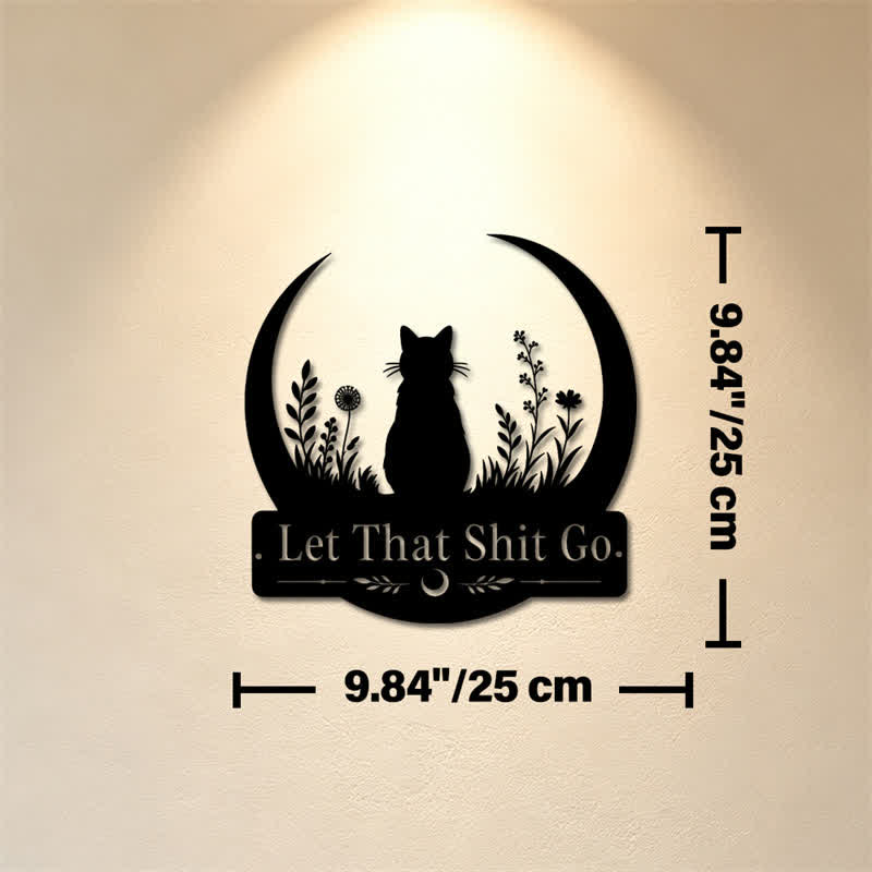 Buddha Stones Decorazione da parete in metallo Crescent Moon Cat "Let That Shit Go" - Circa 25 cm x 25 cm x 0,1 cm / 9,84 pollici x 9,84 pollici x 0,04 pollici - image 2
