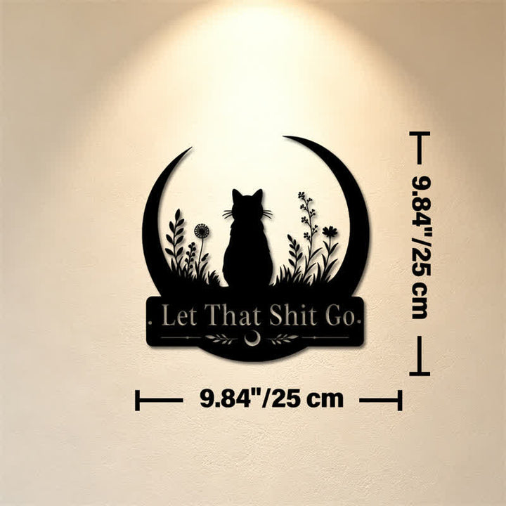 Buddha Stones Decorazione da parete in metallo Crescent Moon Cat "Let That Shit Go" - Circa 25 cm x 25 cm x 0,1 cm / 9,84 pollici x 9,84 pollici x 0,04 pollici - image 2