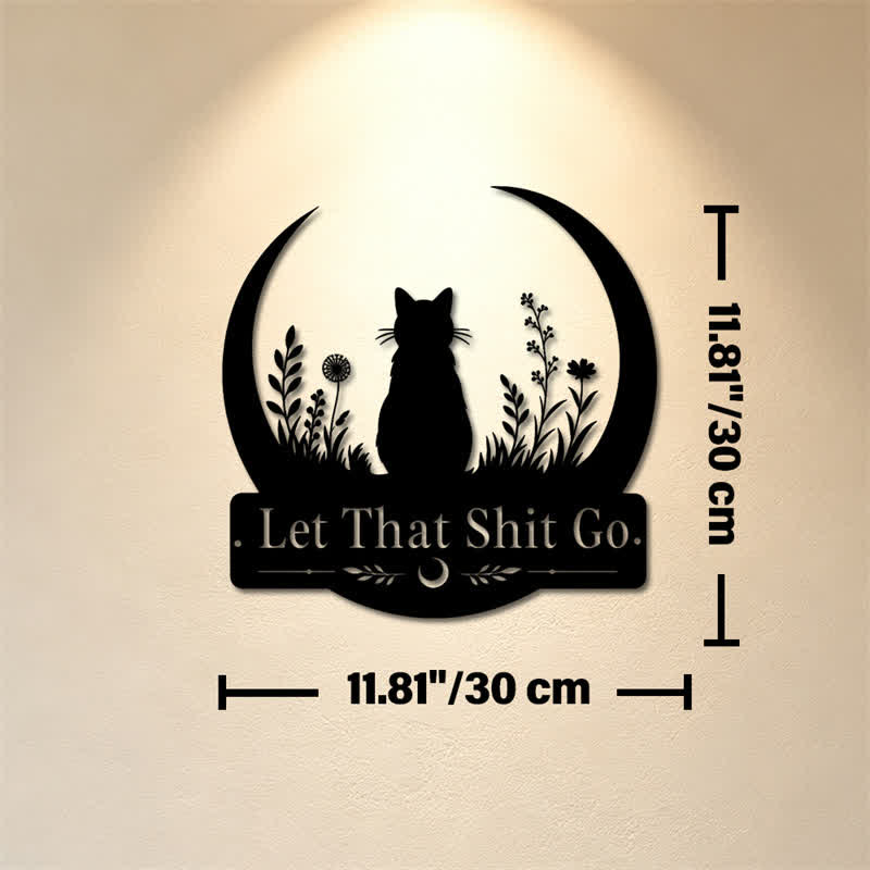 Buddha Stones Decorazione da parete in metallo Crescent Moon Cat "Let That Shit Go" - Circa 30 cm x 30 cm x 0,1 cm / 11,81 pollici x 11,81 pollici x 0,04 pollici - image 4