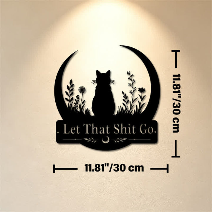Buddha Stones Decorazione da parete in metallo Crescent Moon Cat "Let That Shit Go" - Circa 30 cm x 30 cm x 0,1 cm / 11,81 pollici x 11,81 pollici x 0,04 pollici - image 4