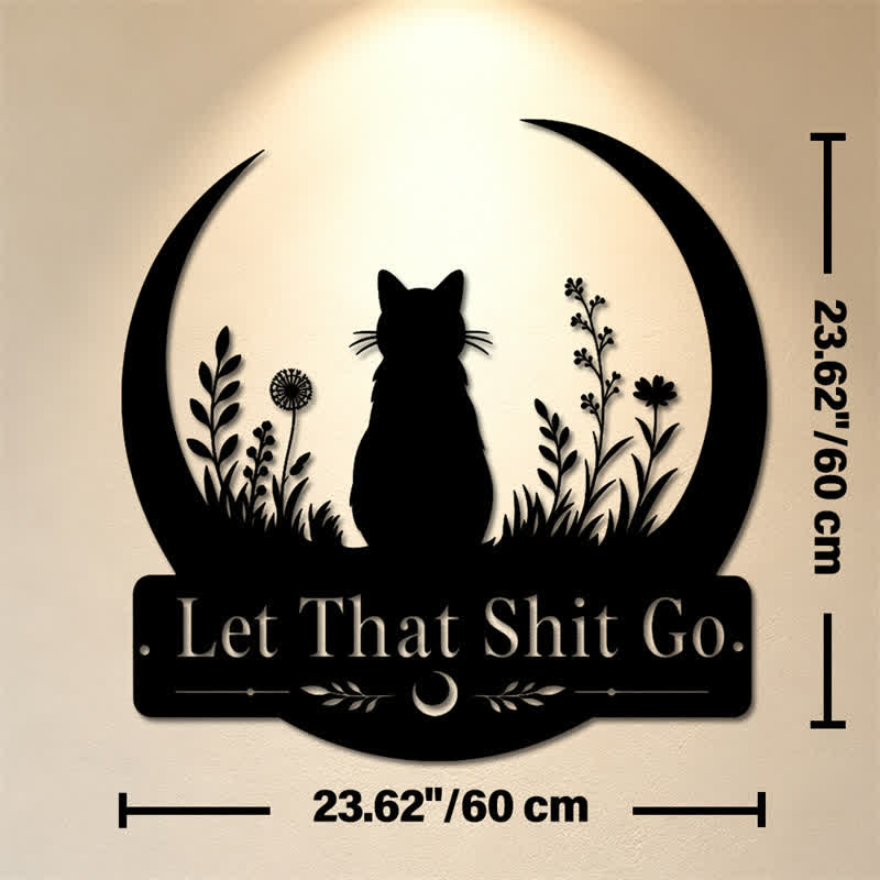 Buddha Stones Decorazione da parete in metallo Crescent Moon Cat "Let That Shit Go" - Circa 60 cm x 60 cm x 0,12 cm / 23,62 pollici x 23,62 pollici x 0,05 pollici - image 12