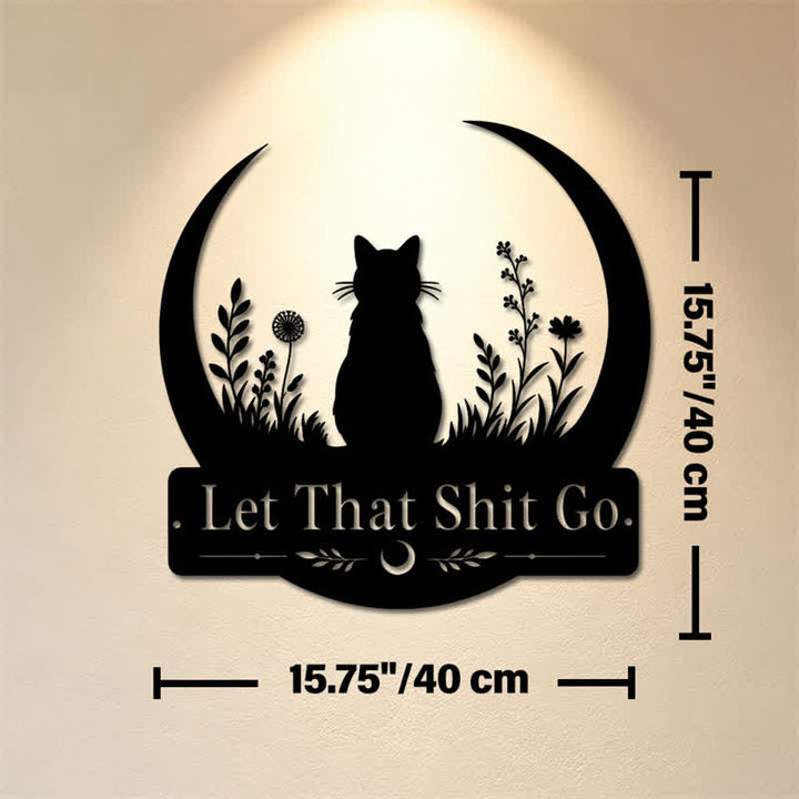 Buddha Stones Decorazione da parete in metallo Crescent Moon Cat "Let That Shit Go" - Circa 40 cm x 40 cm x 0,1 cm / 15,75 pollici x 15,75 pollici x 0,04 pollici - image 8