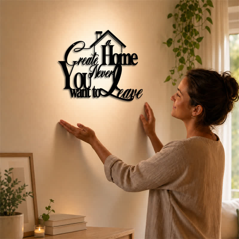 Buddha Stones "Crea una casa che non vorrai mai lasciare" Citazione in metallo, simbolo significativo, decorazione murale in ferro - image 1