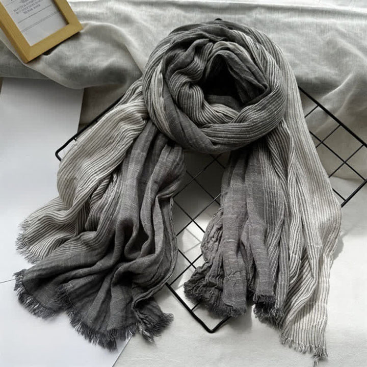 Buddha Stones Sciarpa da uomo casual a righe sottili bicolore primavera/autunno con nappine - Grigio tenue - image 3