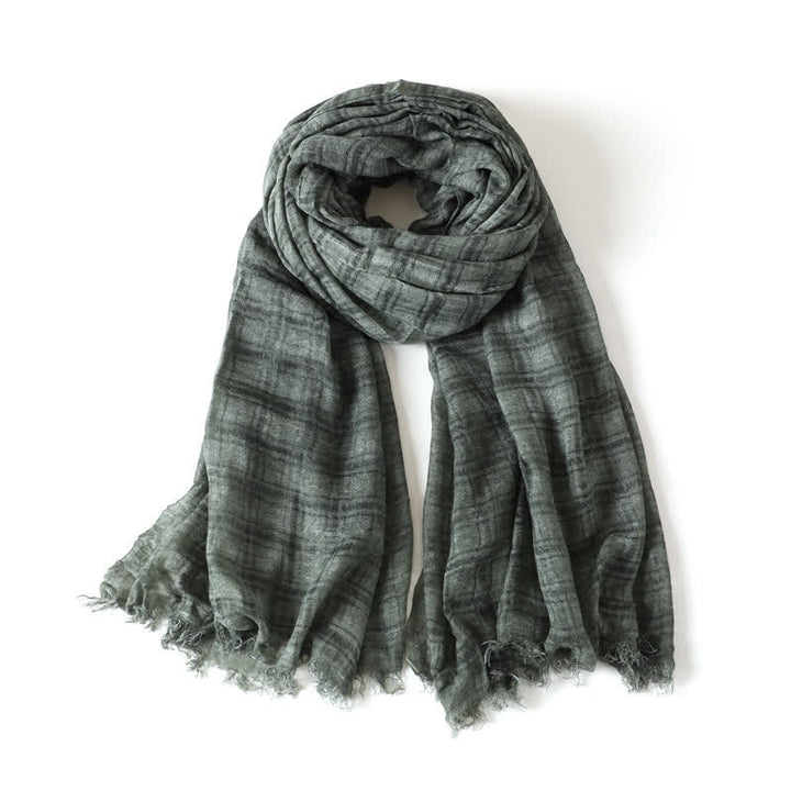 Buddha Stones Sciarpa da uomo drappeggiata a quadri con trama, ideale per primavera e autunno. - Verde oliva scuro - image 7