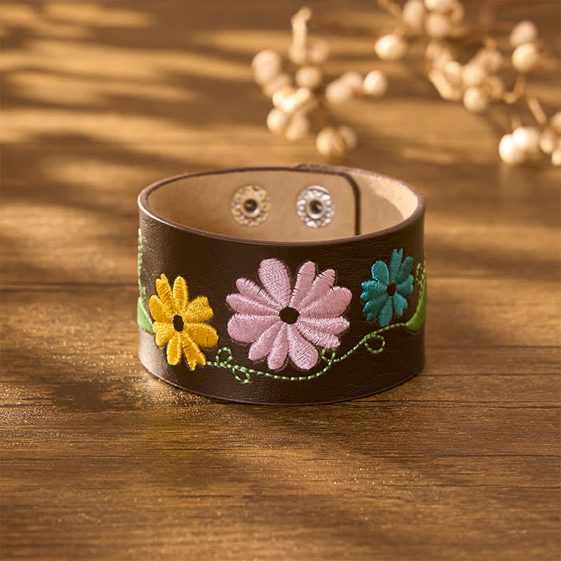 Buddha Stones Bracciale protettivo in pelle intrecciata a mano con ricami floreali. - image 9