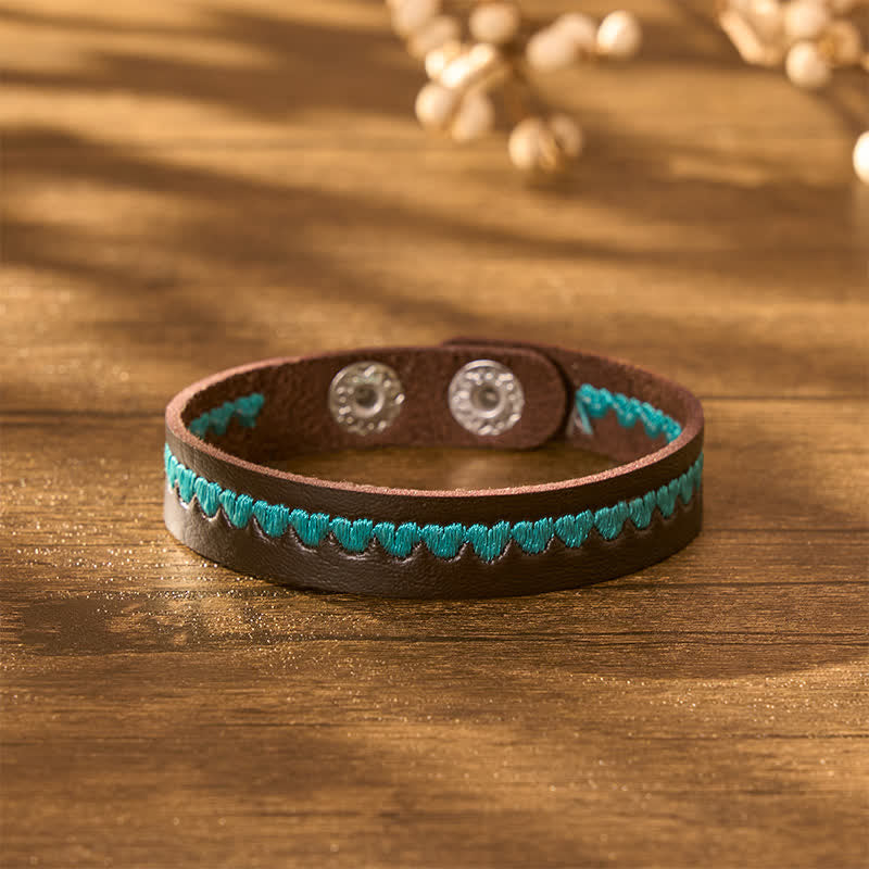 Buddha Stones Bracciale regolabile in pelle con fibbia protettiva ricamata a forma di cuore. - image 1