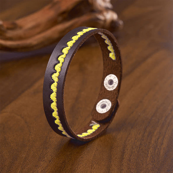 Buddha Stones Bracciale regolabile in pelle con fibbia protettiva ricamata a forma di cuore. - Giallo (Circonferenza del polso: circa 6,7–7,5 pollici / 17–19 cm) - image 8