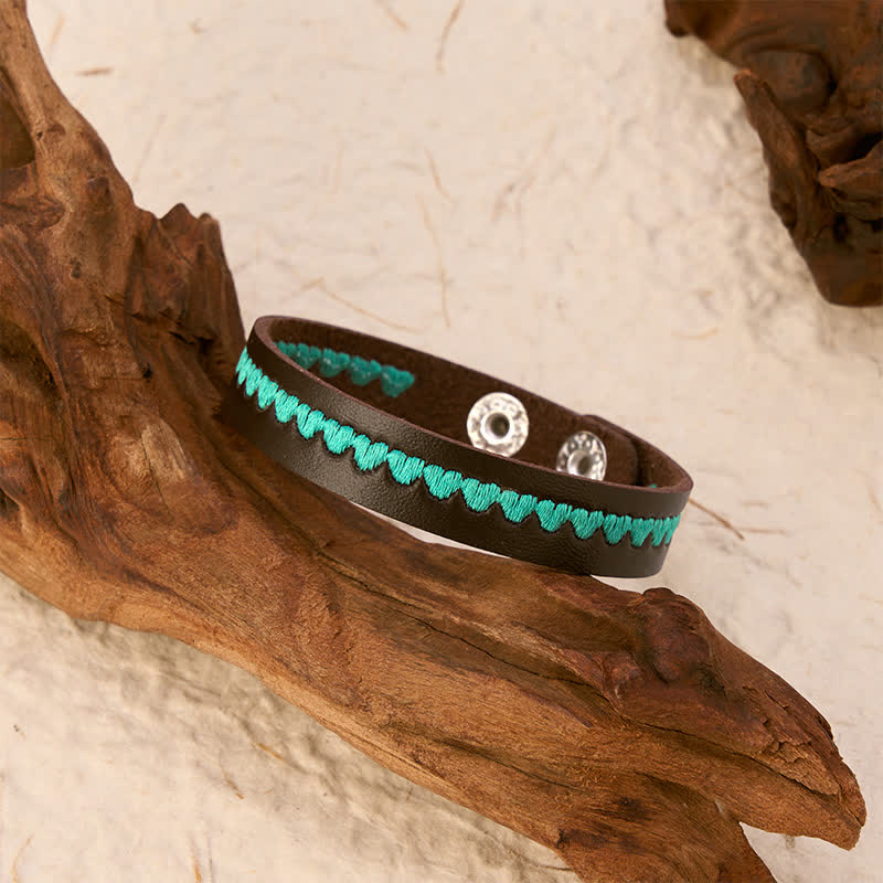 Buddha Stones Bracciale regolabile in pelle con fibbia protettiva ricamata a forma di cuore. - image 3