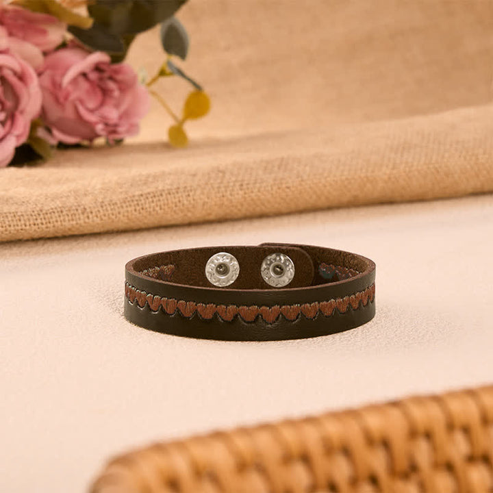 Buddha Stones Bracciale regolabile in pelle con fibbia protettiva ricamata a forma di cuore. - image 24