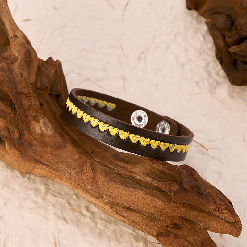 Buddha Stones Bracciale regolabile in pelle con fibbia protettiva ricamata a forma di cuore. - image 11