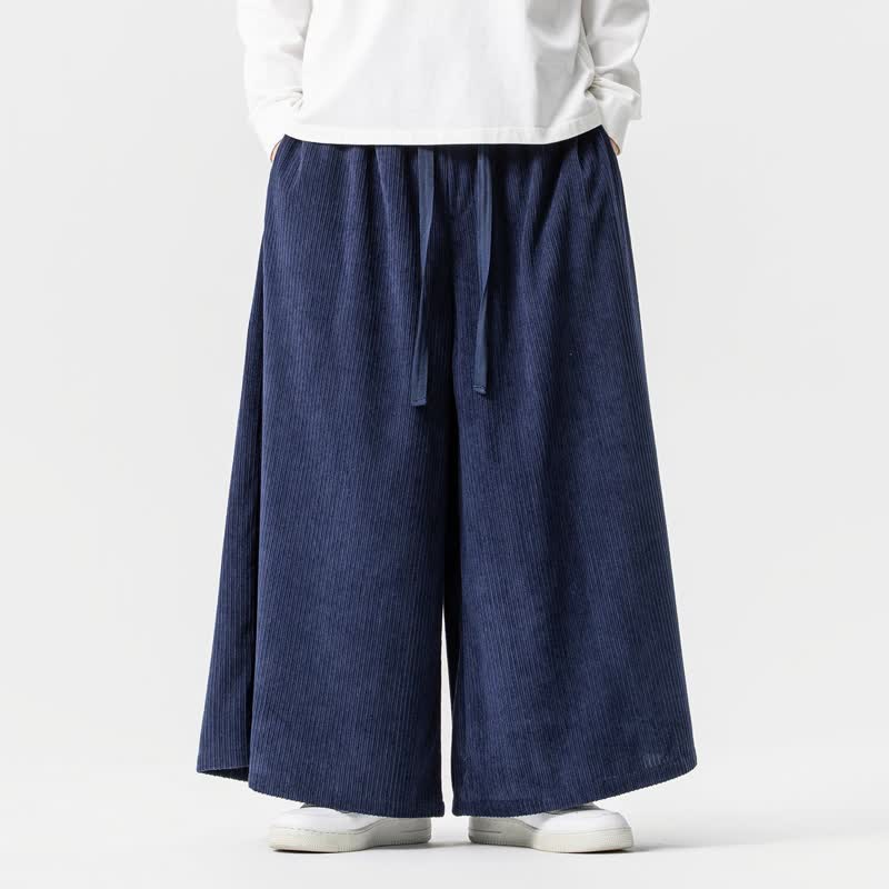 Buddha Stones Pantaloni da uomo a gamba larga con coulisse, classici, in velluto a coste tinta unita, ideali per autunno/inverno. - Blu notte - US/UK/AU46, EU56 (5XL) - image 0