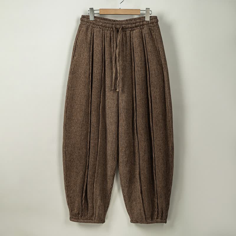 Buddha Stones Pantaloni lunghi da uomo a tinta unita, stile vintage, con coulisse, per autunno/inverno, modello harem con tasche. - Marrone sella - US/UK/AU46, EU56 (5XL) - image 0