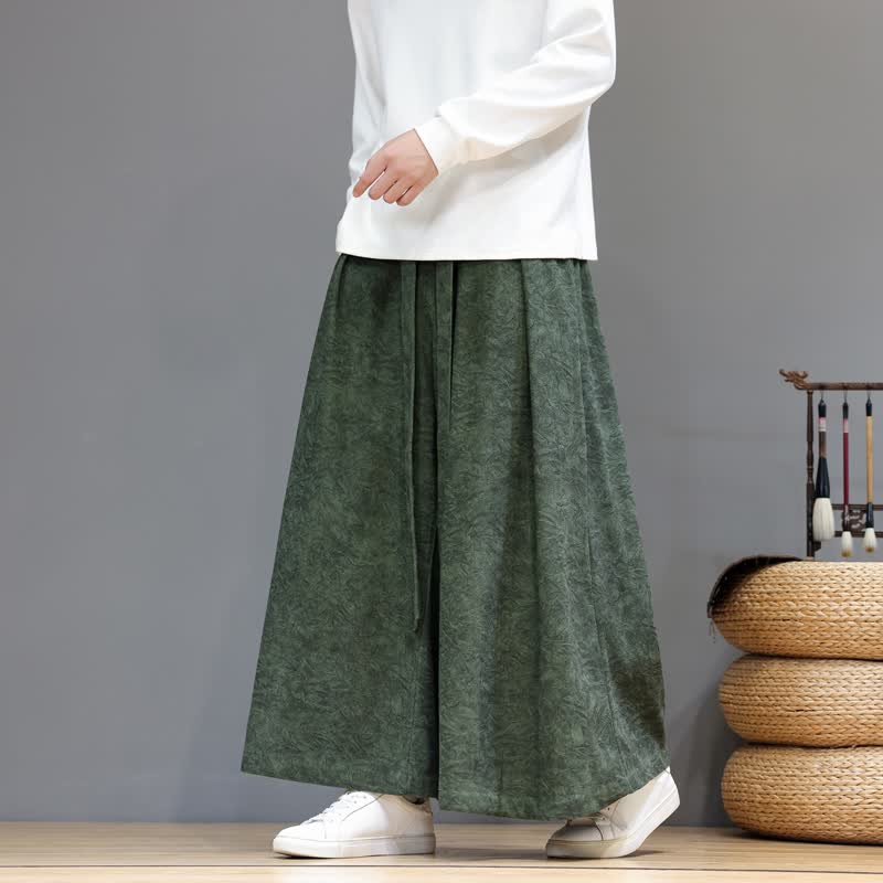 Buddha Stones Pantaloni da uomo a gamba larga in velluto a coste, stile vintage, con coulisse, per autunno/inverno. - Verde oliva scuro - US/UK/AU46, EU56 (5XL) - image 0