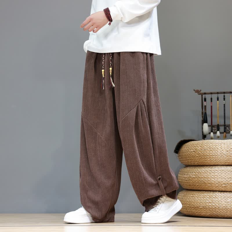 Buddha Stones Pantaloni lunghi da uomo in velluto a coste, stile boho, con coulisse, per autunno/inverno, modello harem con tasche. - Marrone sella - US/UK/AU46, EU56 (5XL) - image 0