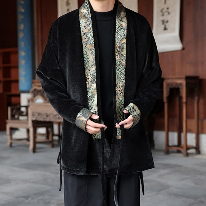 Buddha Stones Kimono da uomo stile Tang vintage con coulisse e finiture ondulate, per autunno/inverno. - image 1