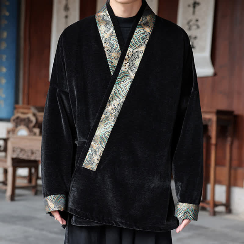 Buddha Stones Kimono da uomo stile Tang vintage con coulisse e finiture ondulate, per autunno/inverno. - image 2