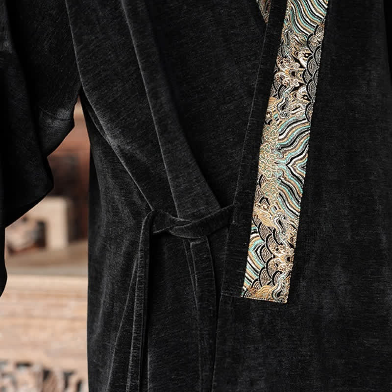 Buddha Stones Kimono da uomo stile Tang vintage con coulisse e finiture ondulate, per autunno/inverno. - image 9