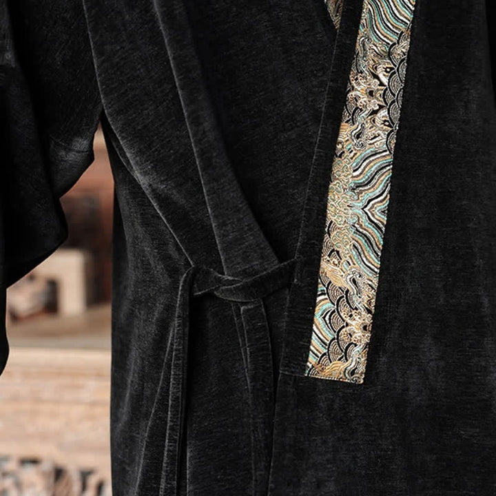 Buddha Stones Kimono da uomo stile Tang vintage con coulisse e finiture ondulate, per autunno/inverno. - image 9