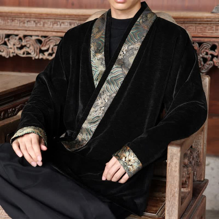 Buddha Stones Kimono da uomo stile Tang vintage con coulisse e finiture ondulate, per autunno/inverno. - image 7